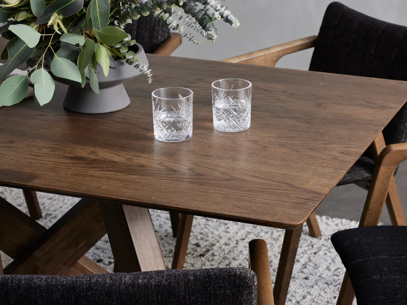 Cruz 7PCE Hardwood Dining Set | Rustic Walnut | Black Fabric
