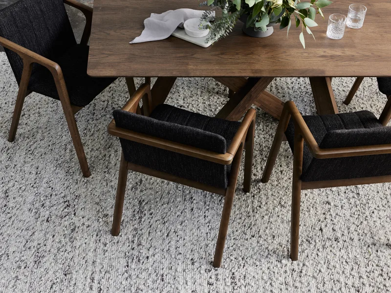 Cruz 7PCE Hardwood Dining Set | Rustic Walnut | Black Fabric