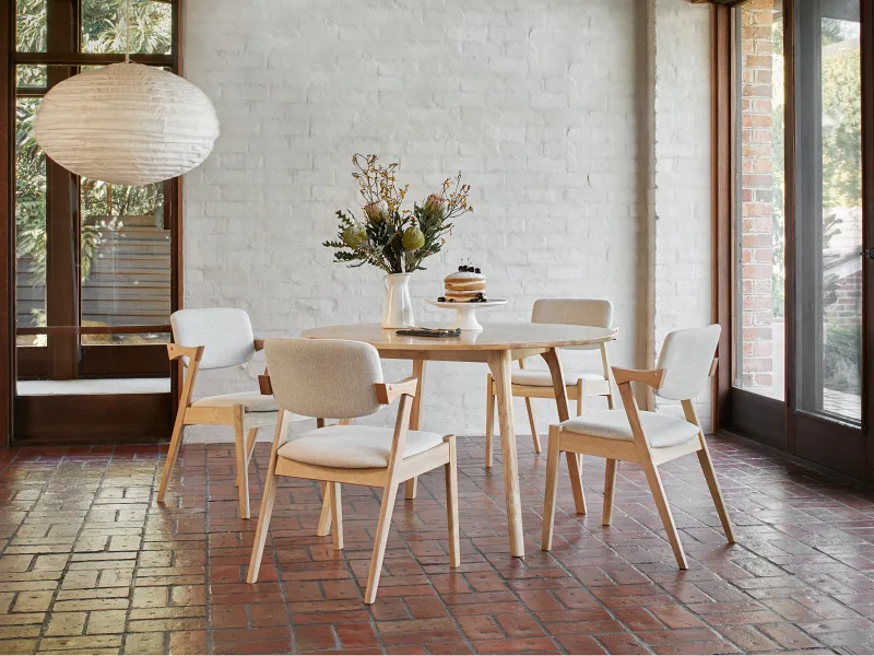 Franki 5PCE Natural Hardwood Dining Set | Beige Fabric