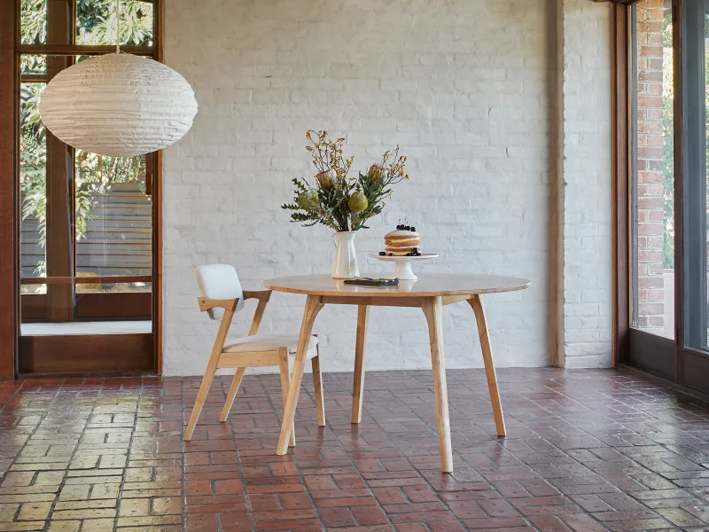 Franki 5PCE Natural Hardwood Dining Set | Beige Fabric