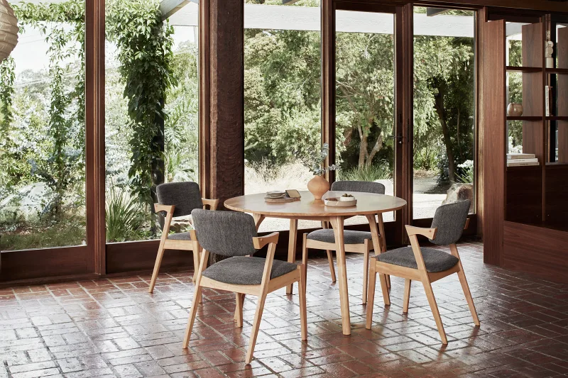 Franki 5PCE Natural Hardwood Dining Set | Black Fabric