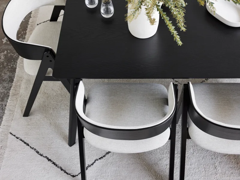 Gaudo 9PCE Hardwood Dining Set | Black | Beige Fabric