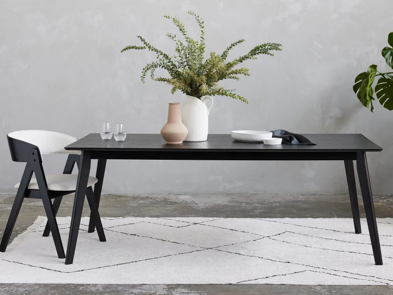Gaudo 9PCE Hardwood Dining Set | Black | Beige Fabric