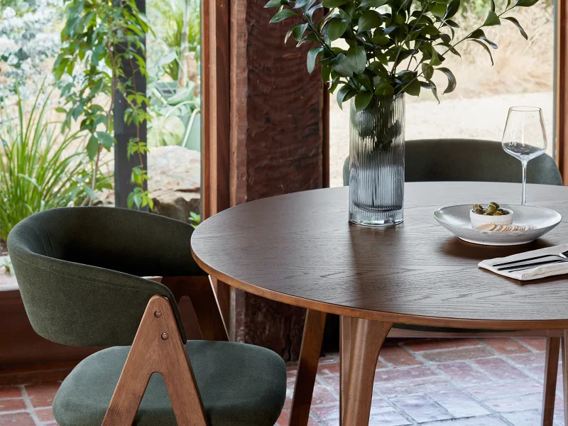 Oslo 5PCE Hardwood Dining Set | Rustic Walnut | Green Fabric