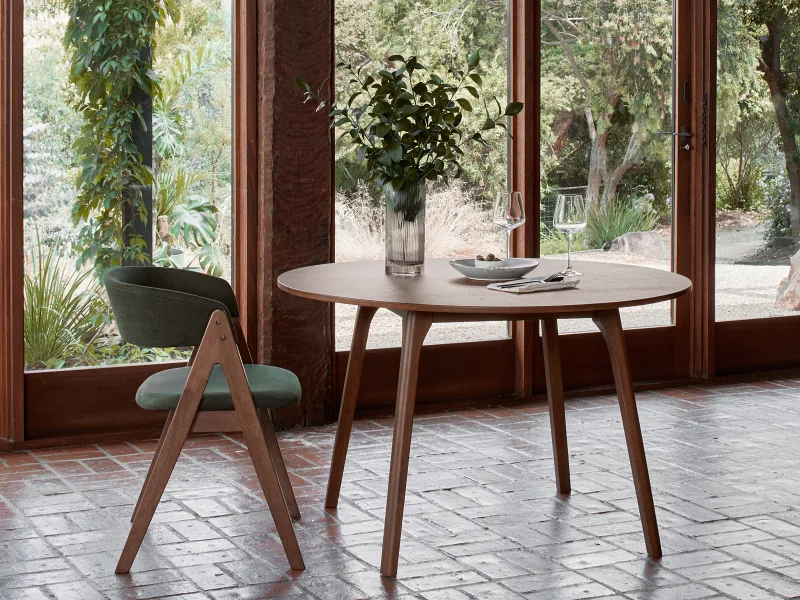 Oslo 5PCE Hardwood Dining Set | Rustic Walnut | Green Fabric