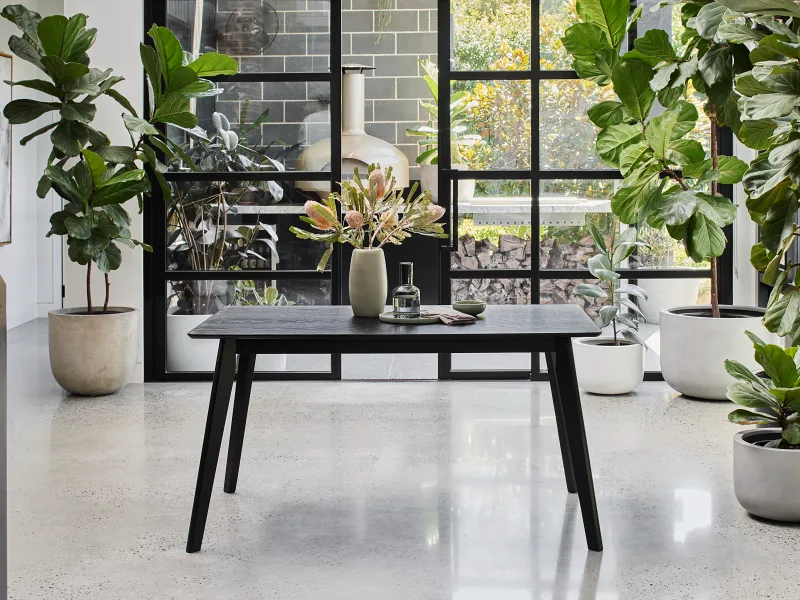 Cannes 7PCE Hardwood Black Dining Set | Green Fabric