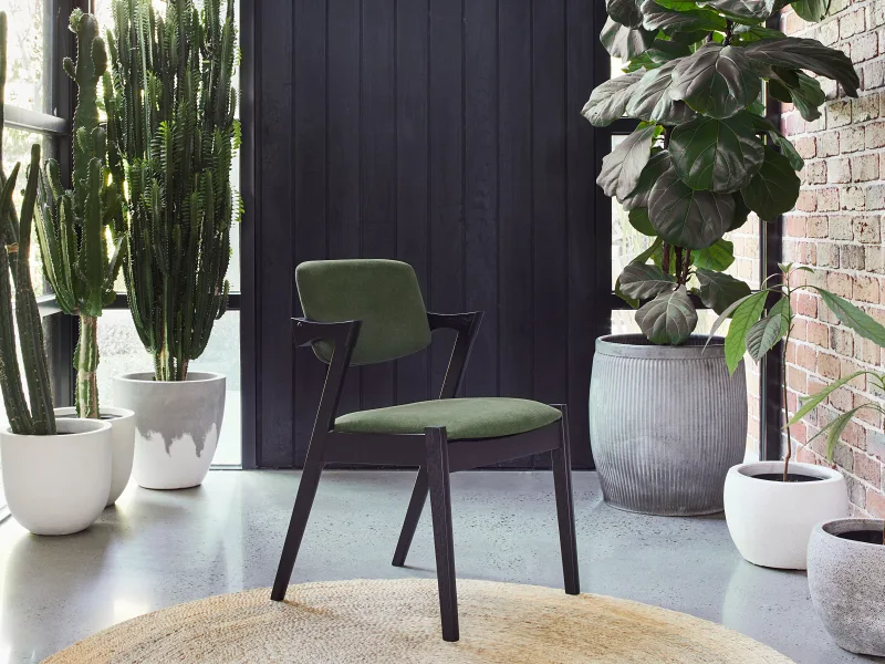 Cannes 7PCE Hardwood Black Dining Set | Green Fabric