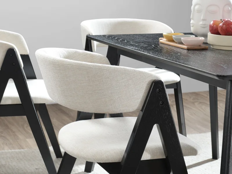Cannes 7PCE Hardwood Black Dining Set | Beige Fabric