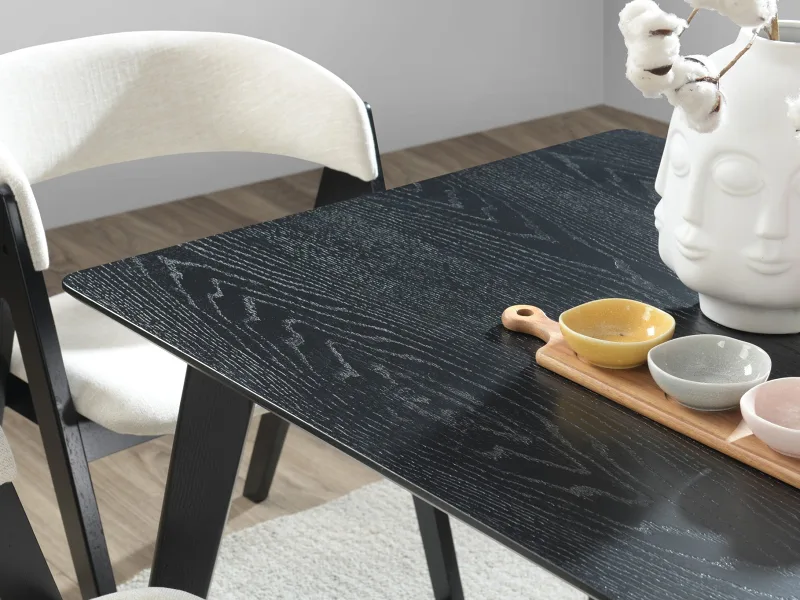 Cannes 7PCE Hardwood Black Dining Set | Beige Fabric