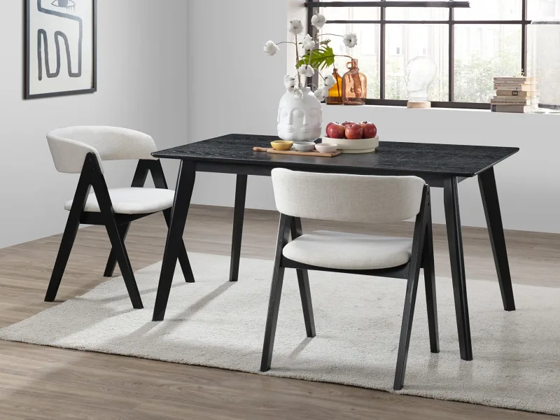 Cannes 7PCE Hardwood Black Dining Set | Beige Fabric
