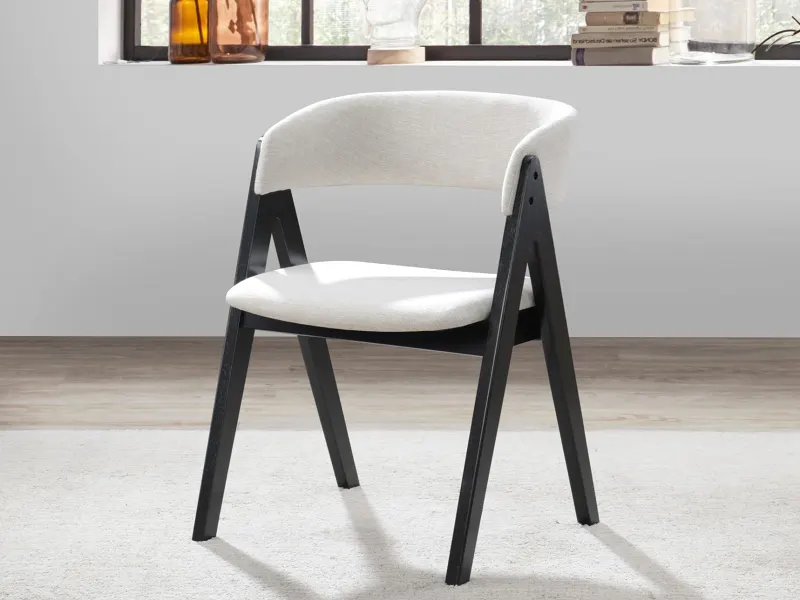 Cannes 7PCE Hardwood Black Dining Set | Beige Fabric