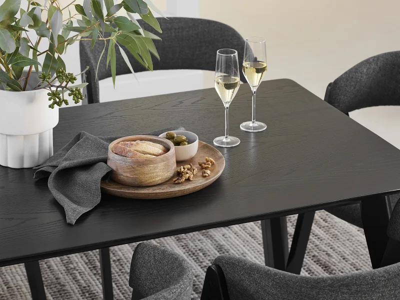 Cannes 7PCE Hardwood Black Dining Set | Charcoal Fabric