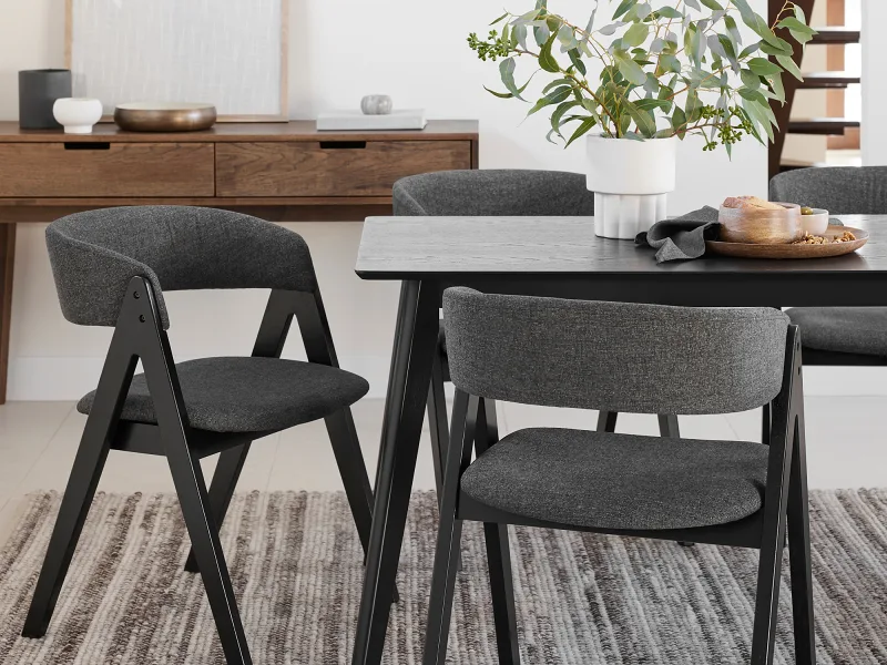 Cannes 7PCE Hardwood Black Dining Set | Charcoal Fabric