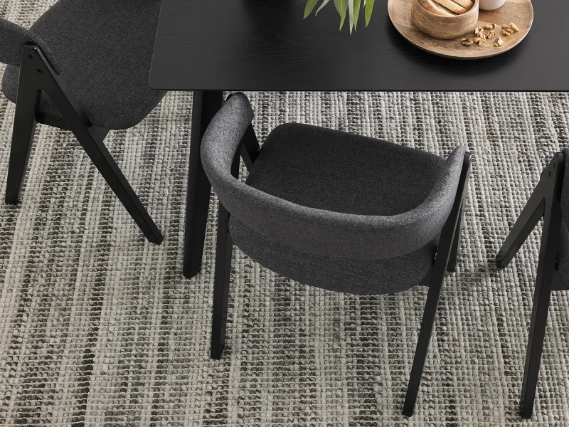 Cannes 7PCE Hardwood Black Dining Set | Charcoal Fabric