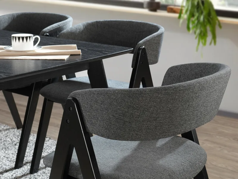 Cannes 7PCE Hardwood Black Dining Set | Charcoal Fabric