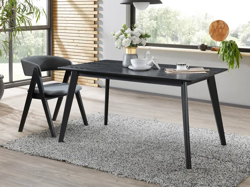 Cannes 7PCE Hardwood Black Dining Set | Charcoal Fabric