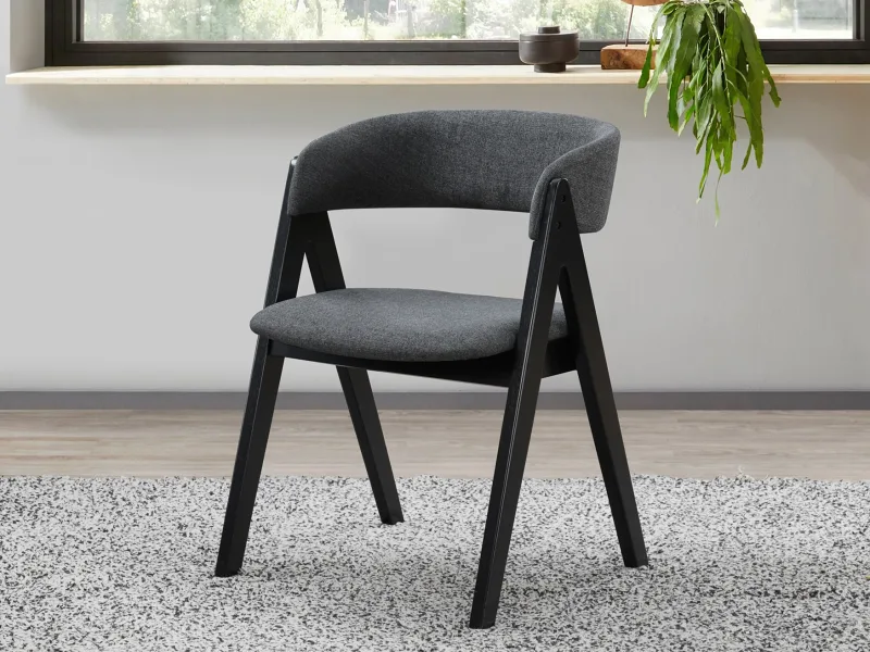 Cannes 7PCE Hardwood Black Dining Set | Charcoal Fabric