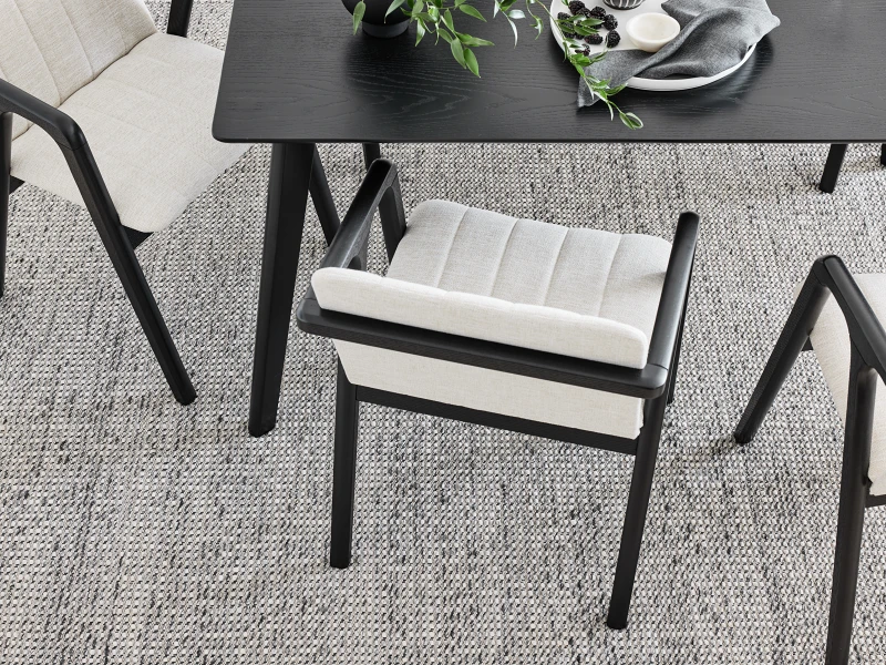 Elm 7PCE Black Hardwood Dining Set | Beige Fabric