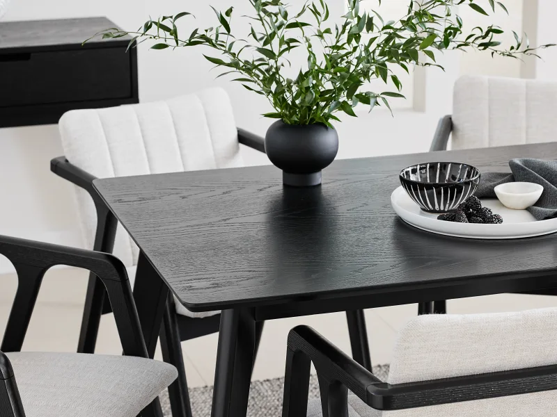 Elm 7PCE Black Hardwood Dining Set | Beige Fabric