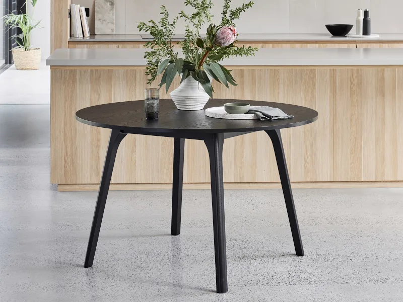 Elm 5PCE Black Hardwood Round Dining Set | Beige Fabric
