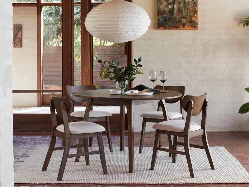 Soho 5PCE Hardwood Dining Set | Rustic Walnut | Beige