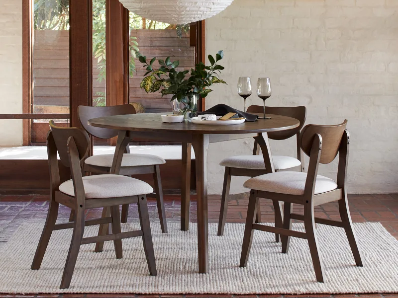Soho 5PCE Hardwood Dining Set | Rustic Walnut | Beige