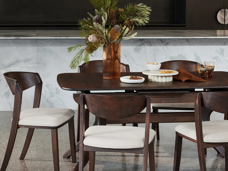 Villa 7PCE Hardwood Extendable Dining Set | Arabica Walnut | Beige Fabric