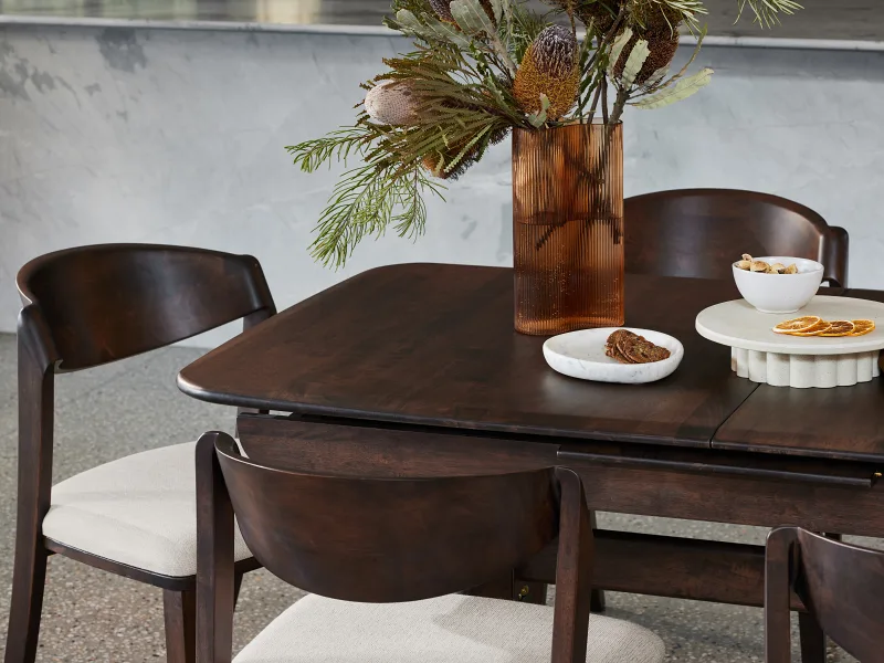 Villa 7PCE Hardwood Extendable Dining Set | Arabica Walnut | Beige Fabric