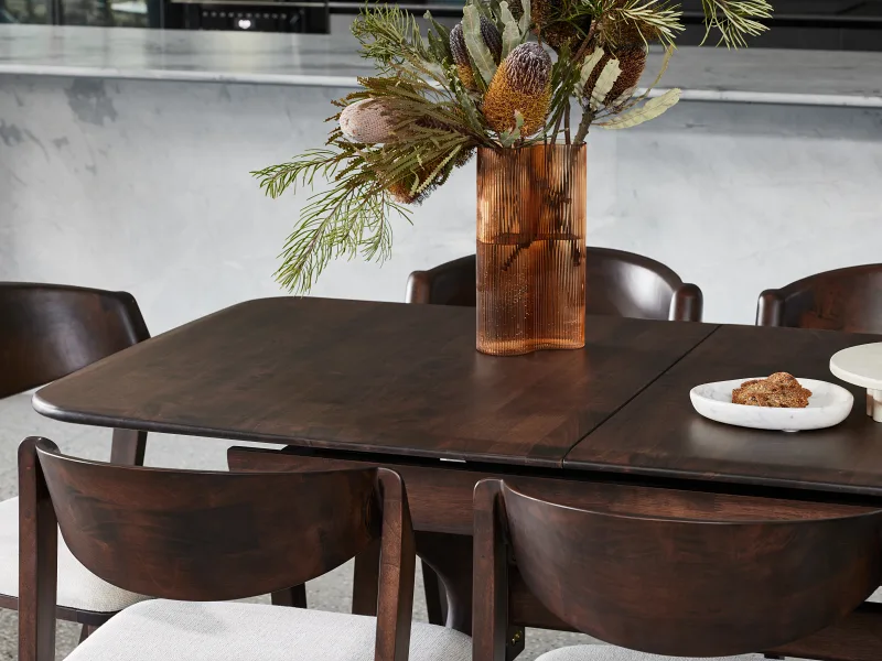 Villa 7PCE Hardwood Extendable Dining Set | Arabica Walnut | Beige Fabric