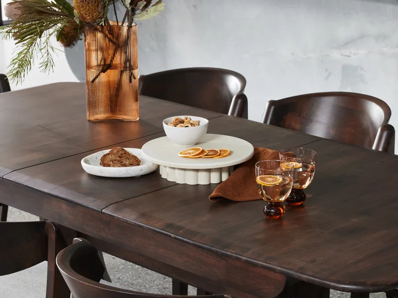 Villa 7PCE Hardwood Extendable Dining Set | Arabica Walnut | Beige Fabric