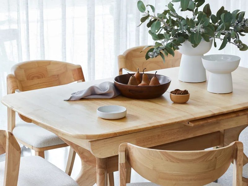 Villa 7PCE Natural Hardwood Extendable Dining Set | Beige Fabric