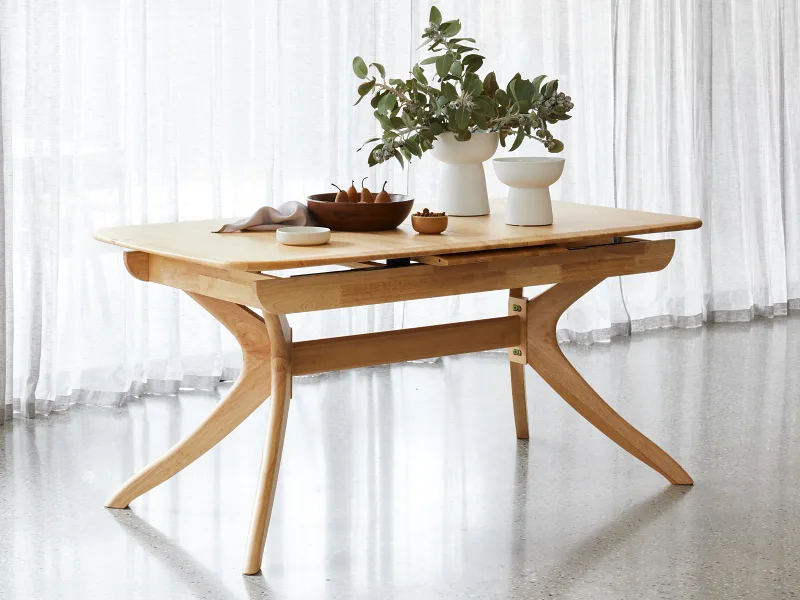 Villa 7PCE Natural Hardwood Extendable Dining Set | Beige Fabric