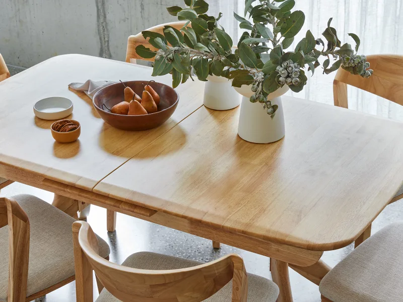 Villa 7PCE Natural Hardwood Extendable Dining Set | Beige Fabric