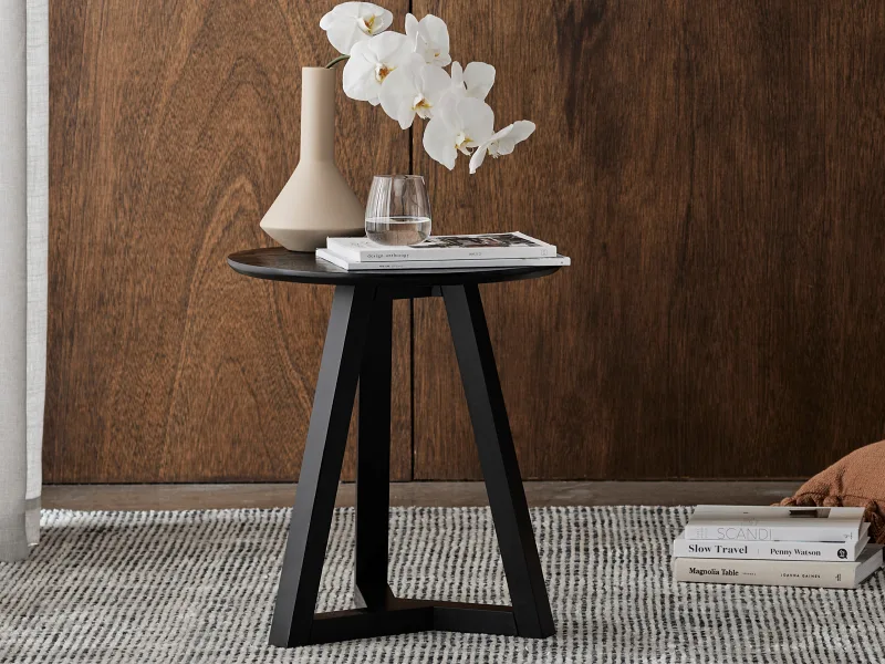 Cannes 2PCE Round Hardwood Coffee and Side Table Set | Black