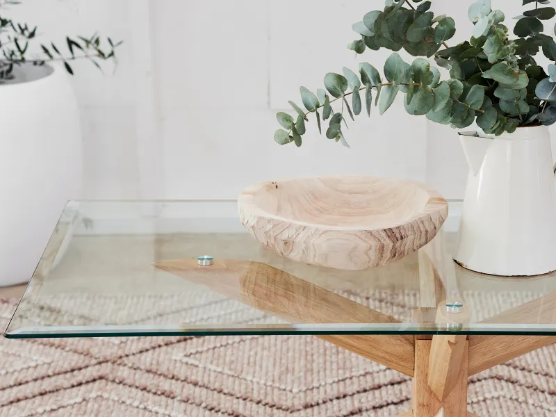 Bella 2PCE Glass Coffee & Lamp Table Set | Natural 