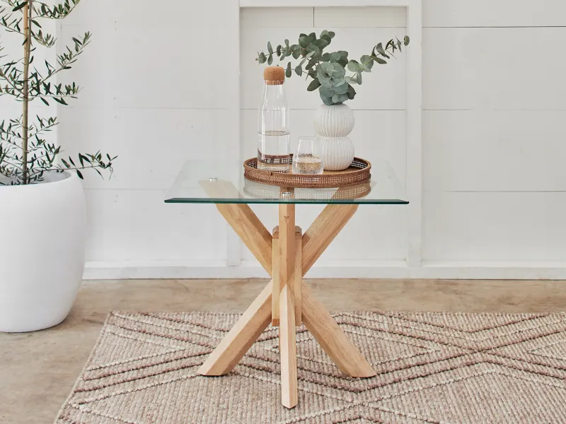 Bella 2PCE Glass Coffee & Lamp Table Set | Natural 