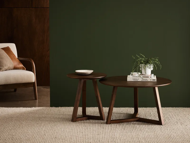 Franki 2PCE Round Hardwood Coffee & Side Table Set | Rustic Walnut