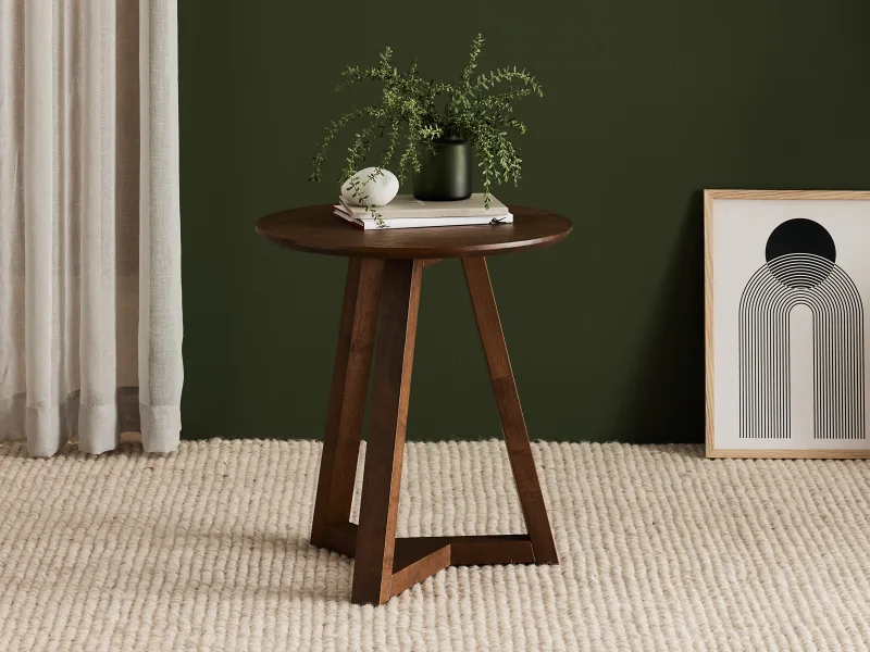 Franki 2PCE Round Hardwood Coffee & Side Table Set | Rustic Walnut