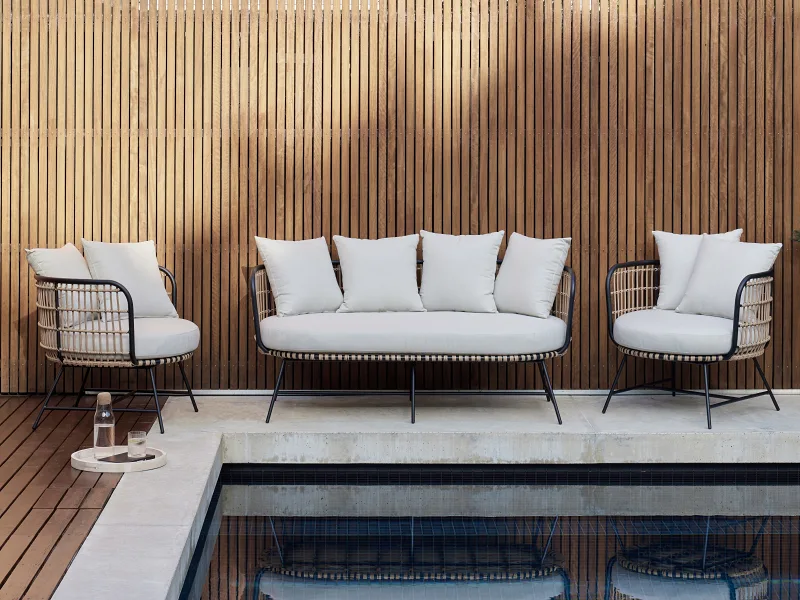 Arden 3PCE Bamboo Wicker Outdoor Lounge Set