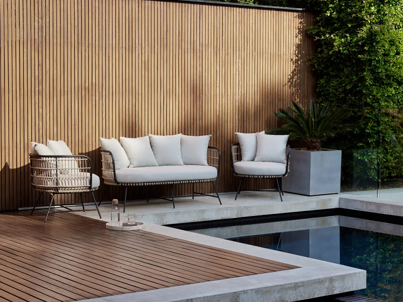 Arden 3PCE Bamboo Wicker Outdoor Lounge Set