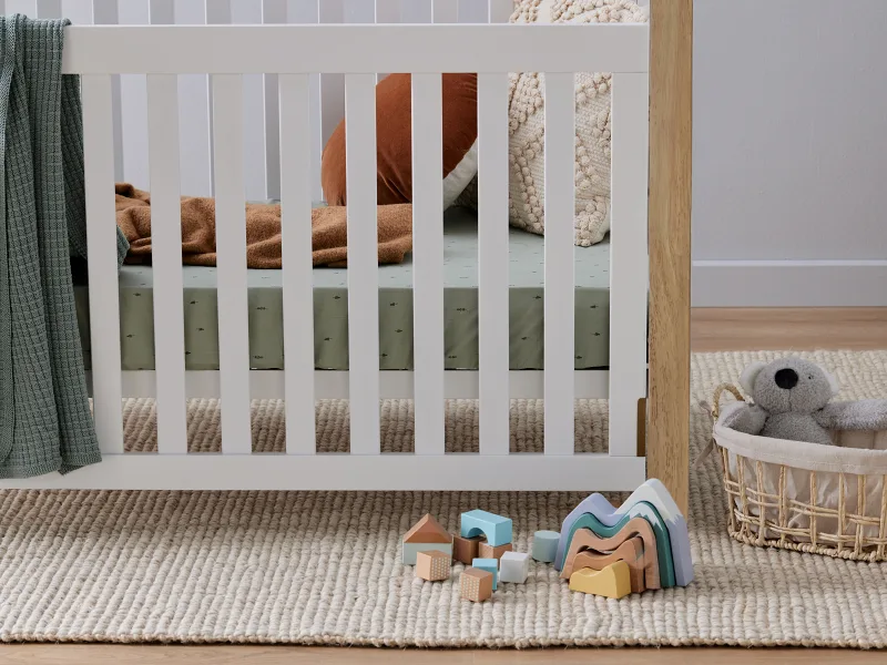 Aster Hardwood Convertible Baby Cot | White & Natural