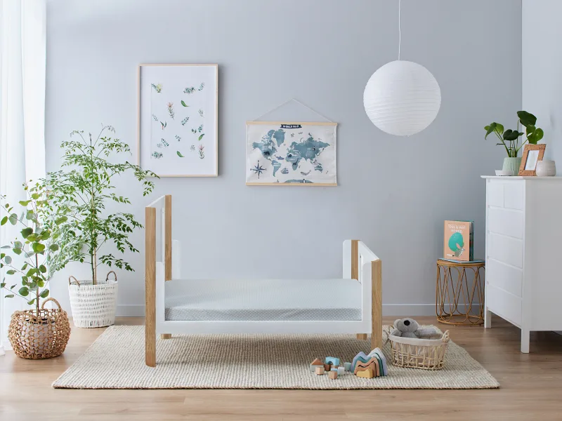 Aster Hardwood Convertible Baby Cot | White & Natural