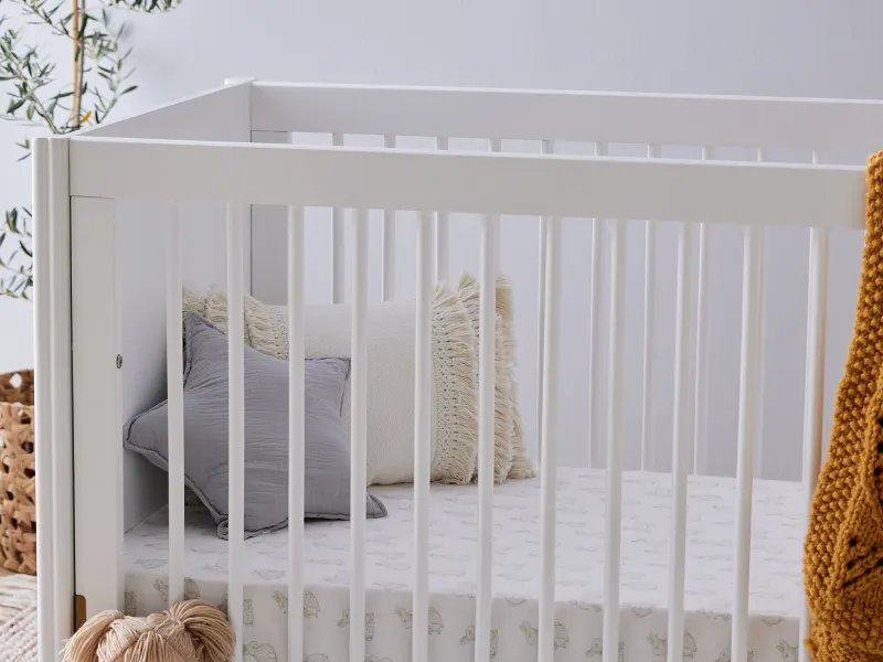 Banksia Hardwood Baby Cot with Storage | White