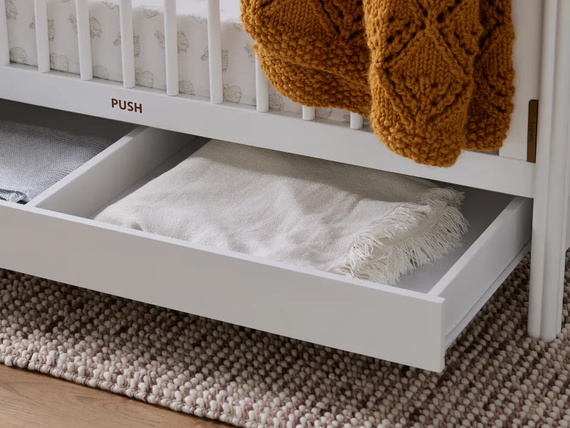 Banksia Hardwood Baby Cot with Storage | White