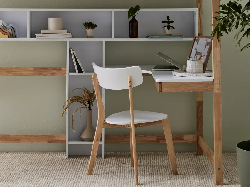 Buddy King Single Loft Bed with Desk and Shelves | Natural Hardwood Frame