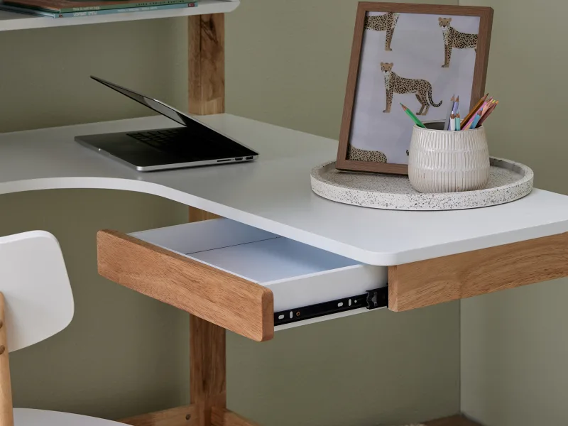 Buddy King Single Loft Bed with Desk and Shelves | Natural Hardwood Frame