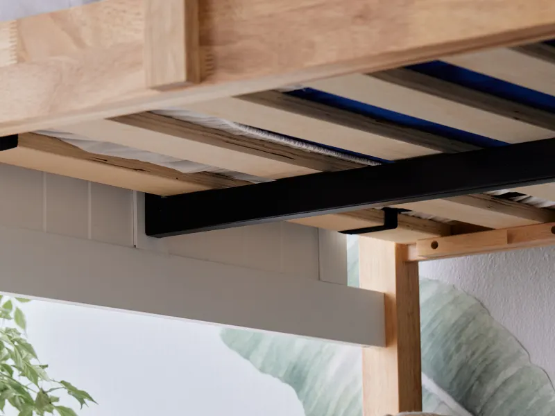 Buddy King Single Loft Bed with Desk and Shelves | Natural Hardwood Frame
