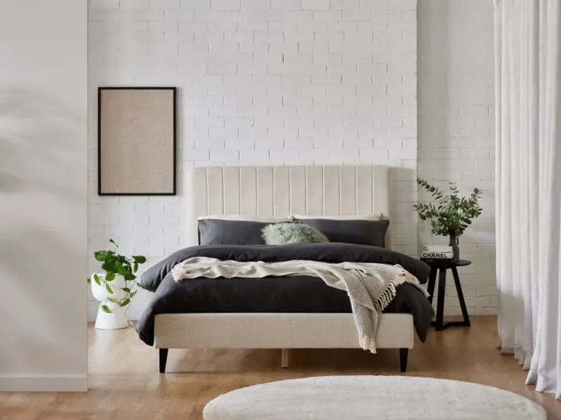 Cannes Queen Upholstered Bed Base | Beige Fabric