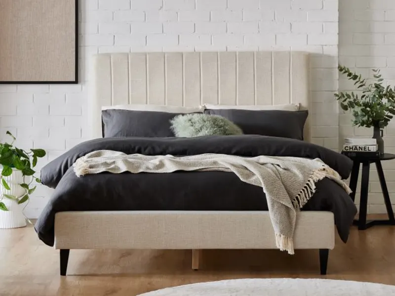 Cannes Queen Upholstered Bed Base | Beige Fabric