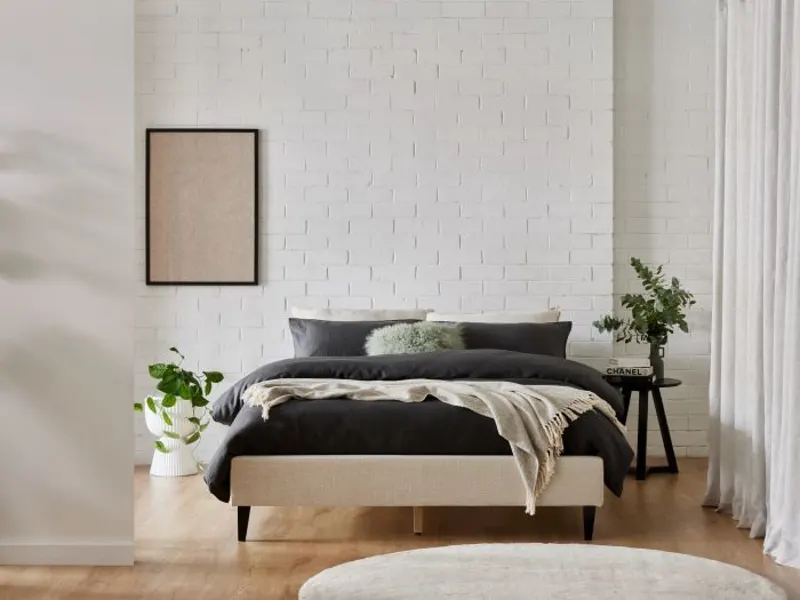 Cannes Queen Upholstered Bed Base | Beige Fabric